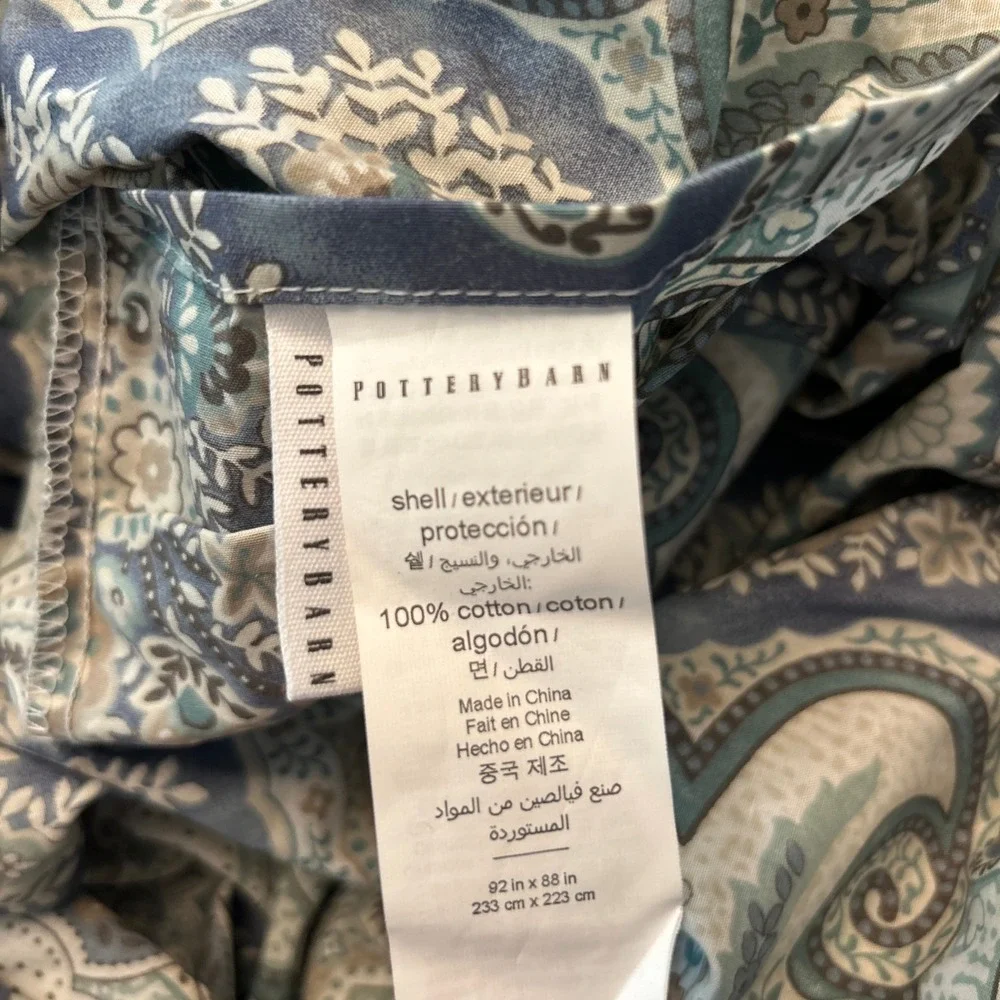 Pottery Barn Duvet Mackenna Paisley Queen Size Blue Green Preppy Cotton